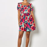 Apricot Tropical Floral Square Neck Mini Dress