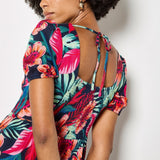 Apricot Tropical Floral Square Neck Mini Dress