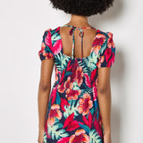 Apricot Tropical Floral Square Neck Mini Dress