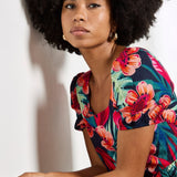 Apricot Tropical Floral Square Neck Mini Dress