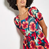 Apricot Tropical Floral Square Neck Mini Dress