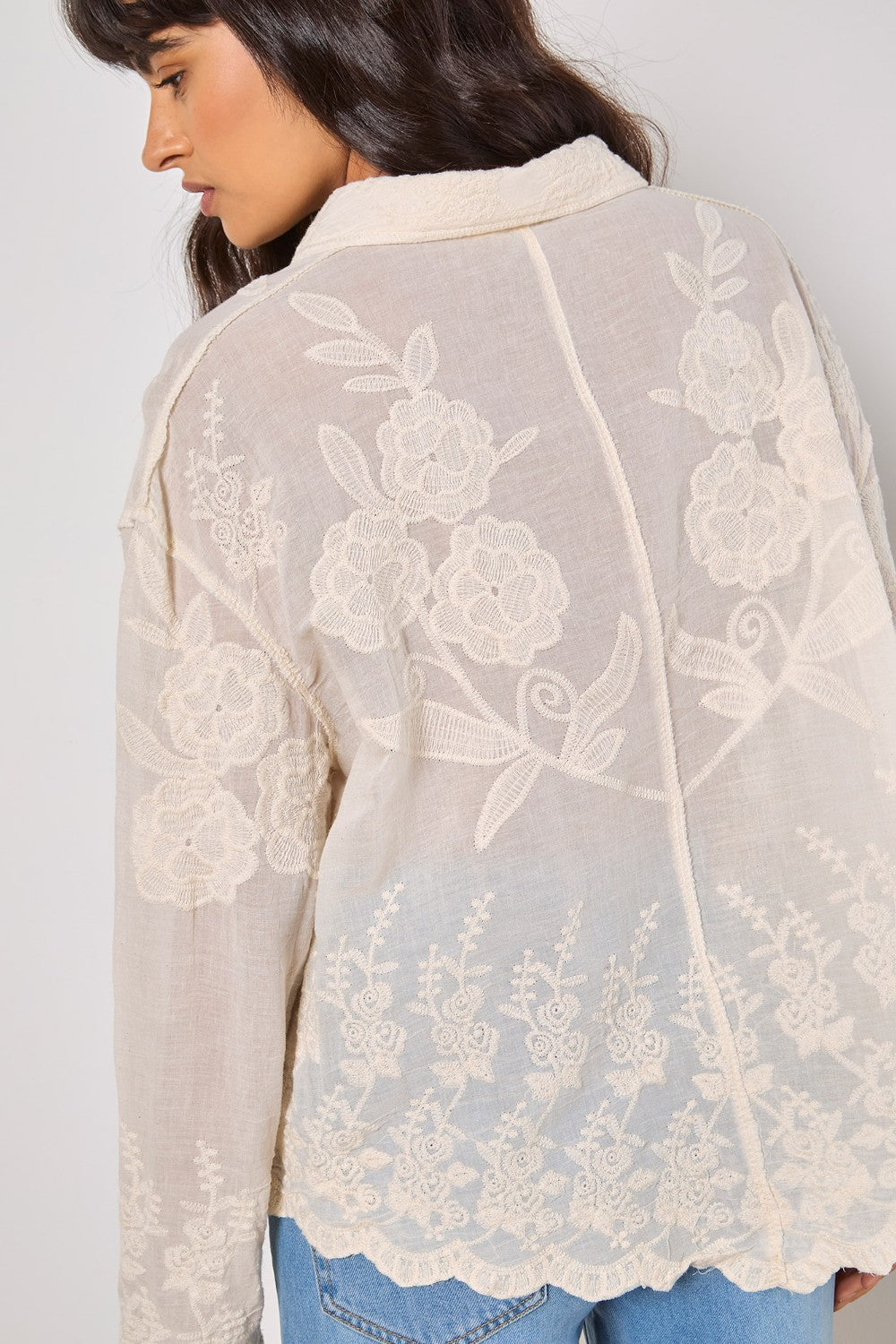 Indulge in effortless style with our Apricot Embroidered Scallop Hem Shirt. Made with 100% cotton, this shirt boasts beautiful embroidered detail and a neutral colour, making it a versatile and timeless addition to your wardrobe. Elevate any outfit and feel confident in this must-have piece.