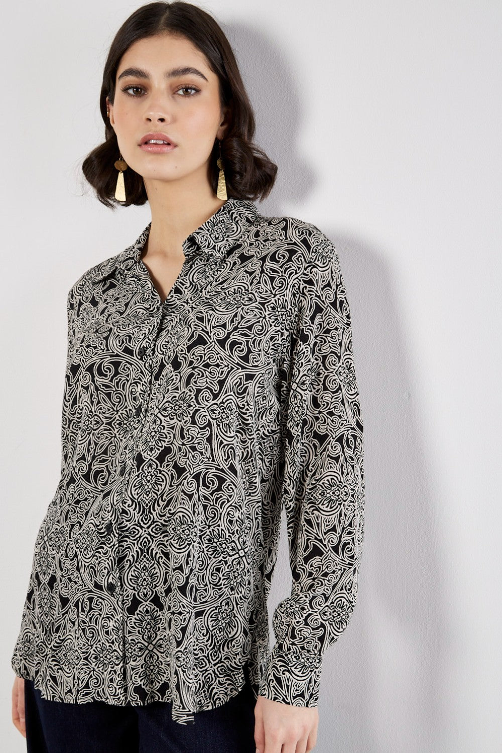 Apricot Mono Paisley Sheer Shirt 