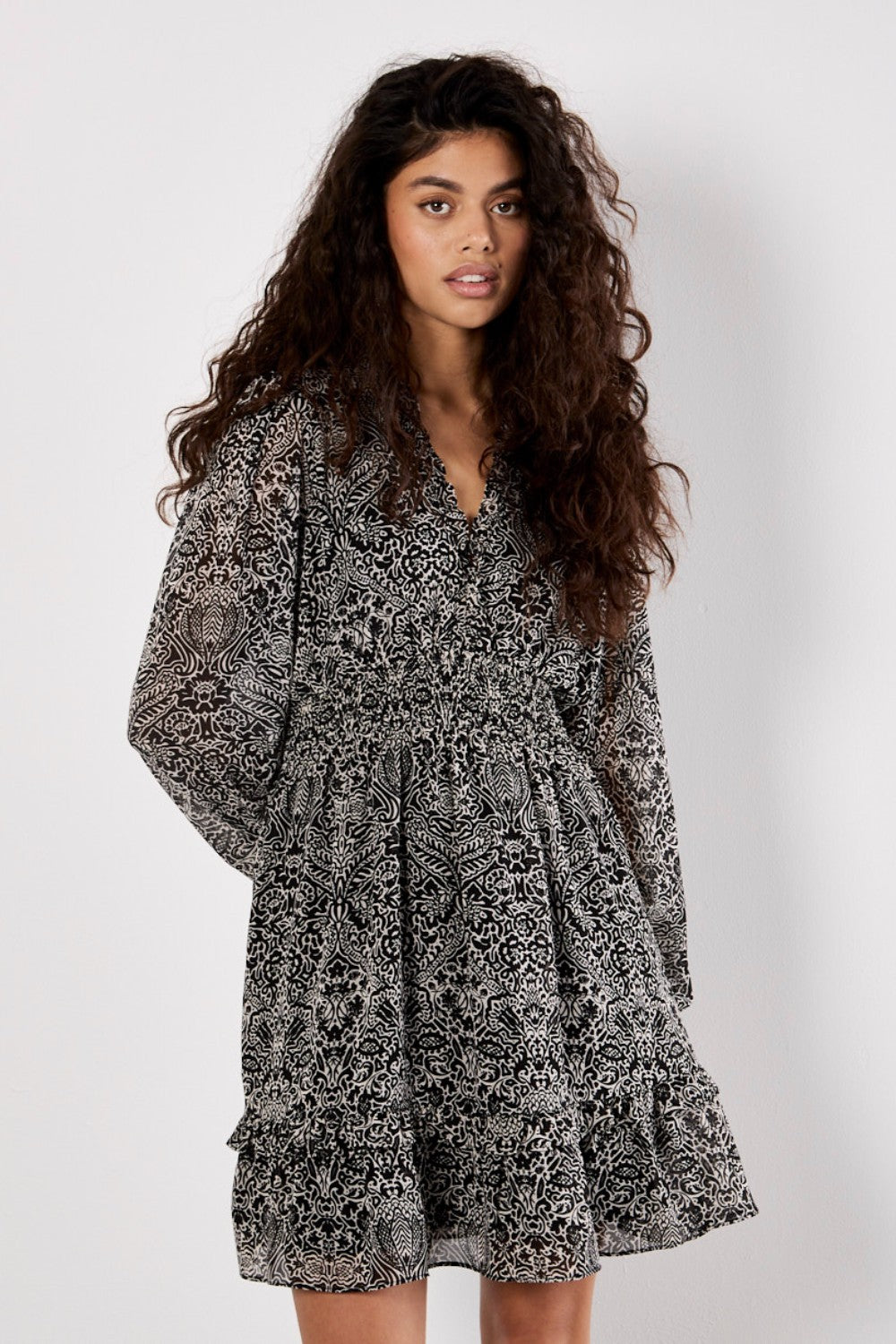 Apricot Paisley Print Ruffle Detail Dress 