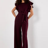 Apricot Ruffle Sleeve Pleat Detail Jumpsuit