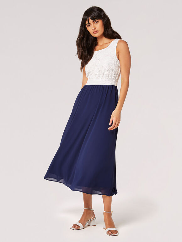 This sunshine-approved midi dress will bring elegance to any occasion. Boasting a pretty lace bodice and fluid chiffon skirt, it's lined for comfort and features sleeveless styling plus a pull-on design for an effortless finish. Team it with wedged sandals and a clutch for a warm-weather finish.