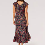 This floral-printed midi is the perfect pick for special occasions. Lightweight and woven, it features a flattering wrap design with a plunging V-neckline, an elastic waist with a tie for a comfortable yet defining fit, and a skirt that cascades in ruffles. It's finished with a high-low hem to create a sense of movement. Pair with heeled sandals for a polished finish.