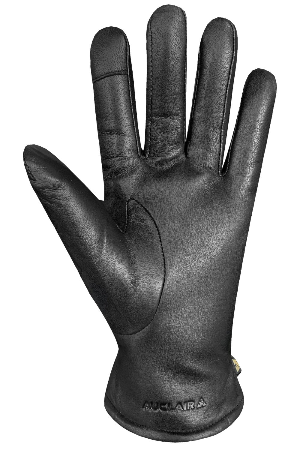 Black leather glove with 'Auclair' branding on a white background