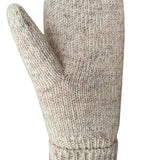 Knitted beige mitten on a white background