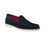 This elegant and refined navy blue loafer features a bold red sole, adding a modern touch to a classic design. Crafted from high-quality materials, it offers optimum comfort while being perfect for both formal and casual occasions. Its timeless style makes it a must-have for any sophisticated wardrobe.