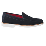 This elegant and refined navy blue loafer features a bold red sole, adding a modern touch to a classic design. Crafted from high-quality materials, it offers optimum comfort while being perfect for both formal and casual occasions. Its timeless style makes it a must-have for any sophisticated wardrobe.