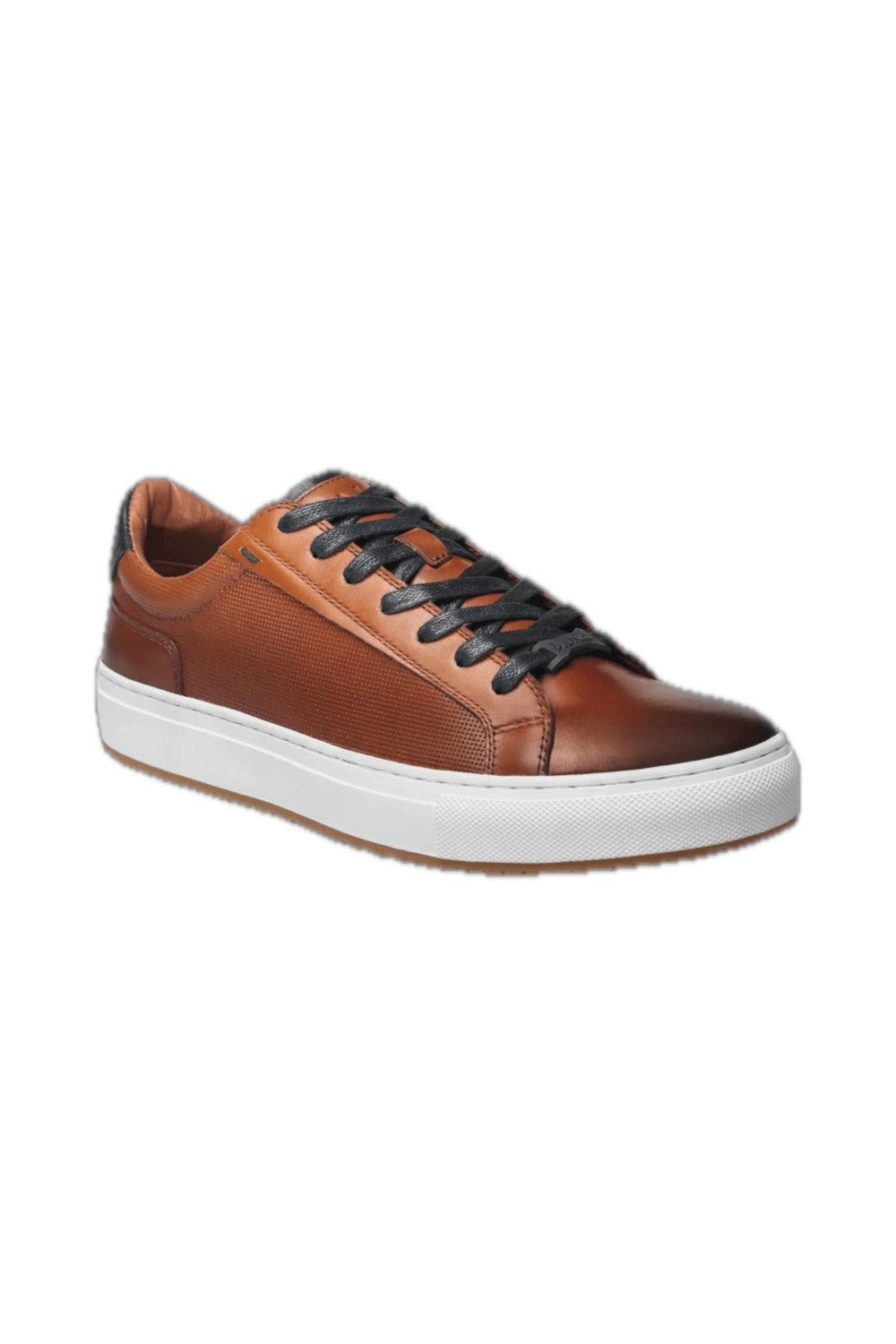 This cognac leather sneaker features a sleek design complemented by stylish white trim, making it a versatile addition to any wardrobe. Made from high-quality materials, it offers both durability and comfort, ideal for casual outings or everyday wear. The combination of classic black and crisp white ensures a modern aesthetic, while the sneaker's lightweight construction offers ease of movement. Perfect for those seeking a blend of fashion and functionality.