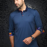 Men's casual dress polo shirt. Distinguish yourself with contrasting patterns and sophisticated details. Comfortable with high-end cotton fabric. Offers confidence and freedom of movement. 