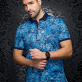 Men's casual dress polo shirt. Distinguish yourself with contrasting patterns and sophisticated details. Comfortable with high-end cotton fabric. Offers confidence and freedom of movement.