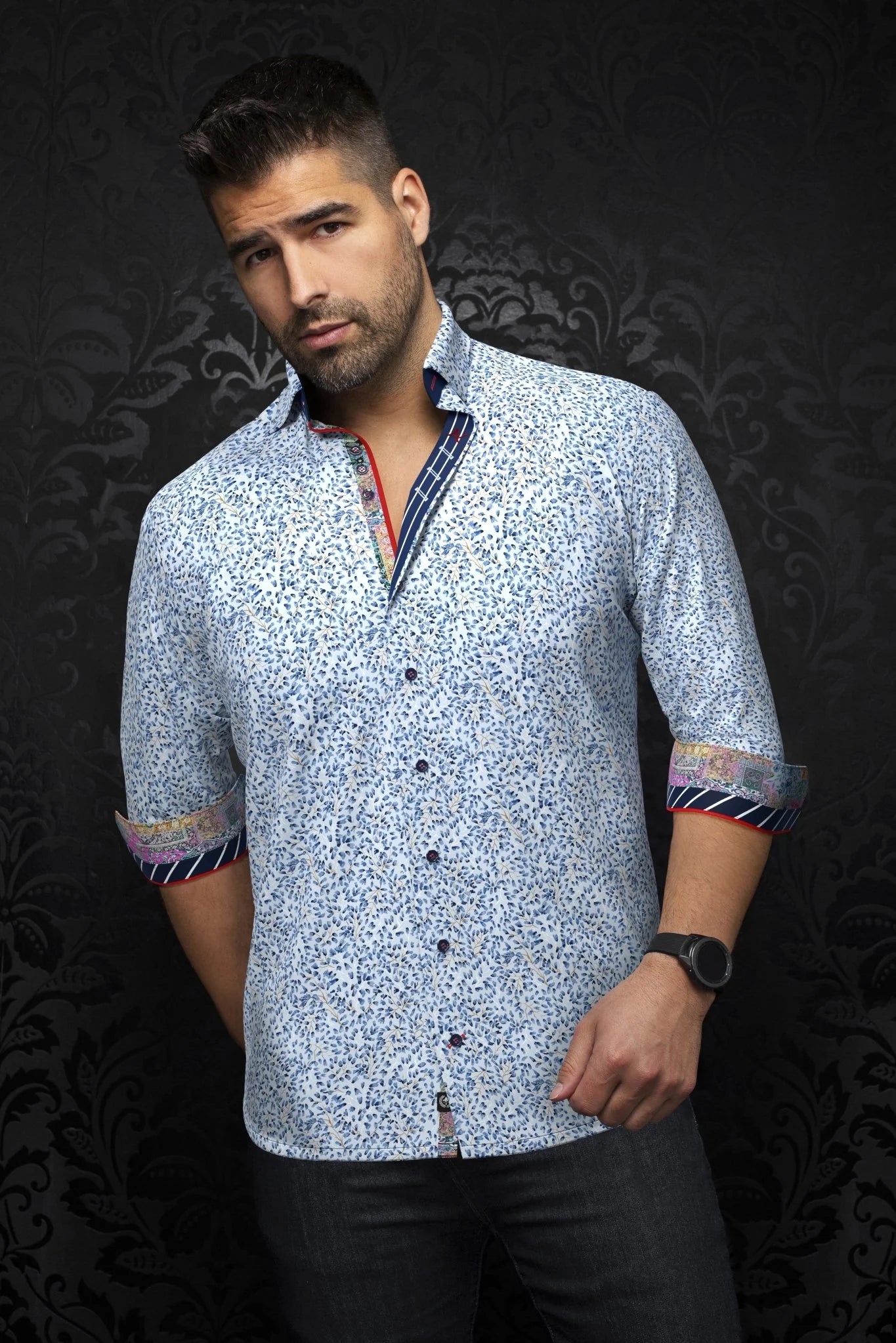 This is a collection of comfortable, performance stretch, fashionable dressy and casual shirts. Stand out from the crowd, thanks to Au Noirs cleaver use of contrasting patterns and sophisticated details. Comfortable with a high quality, performance stretch cotton fabric.&nbsp;