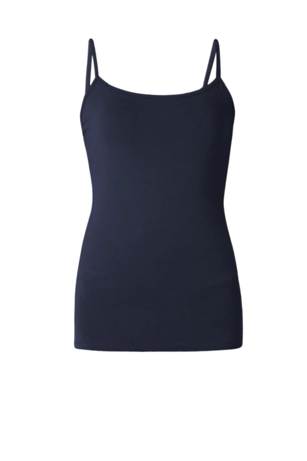 Dark blue camisole on light background.