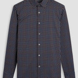 The James OoohCotton long-sleeved shirt in basketweave print features a point collar, mother-of-pearl buttons, and a curved hem for a sleek tucked or untucked look. The notched cuffs are adjustable to allow for customized fit and also convertible to accommodate cufflinks. OoohCotton® is a performance, double-mercerized, wrinkle-resistant, breathable, and easy-care cotton blend with 8-way stretch, quick-dry, and thermal comfort properties.