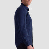 The James OoohCotton long-sleeved shirt in marbled print features a point collar and a curved hem for a sleek tucked or untucked look. The notched cuffs are adjustable to allow for customized fit and also convertible to accommodate cufflinks. OoohCotton® is a performance, double-mercerized, wrinkle-resistant, breathable, and easy-care cotton blend with 8-way stretch, quick-dry, and thermal comfort properties.