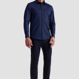 The James OoohCotton long-sleeved shirt in marbled print features a point collar and a curved hem for a sleek tucked or untucked look. The notched cuffs are adjustable to allow for customized fit and also convertible to accommodate cufflinks. OoohCotton® is a performance, double-mercerized, wrinkle-resistant, breathable, and easy-care cotton blend with 8-way stretch, quick-dry, and thermal comfort properties.