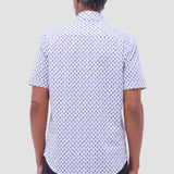 The Miles OoohCotton short-sleeve shirt in toucan print features a point collar, mother-of-pearl buttons, and a curved hem for a sleek tucked or untucked look. OoohCotton is a performance, double-mercerized, wrinkle-resistant, breathable, and easy-care cotton blend with 8-way stretch, quick-dry, and thermal comfort properties.