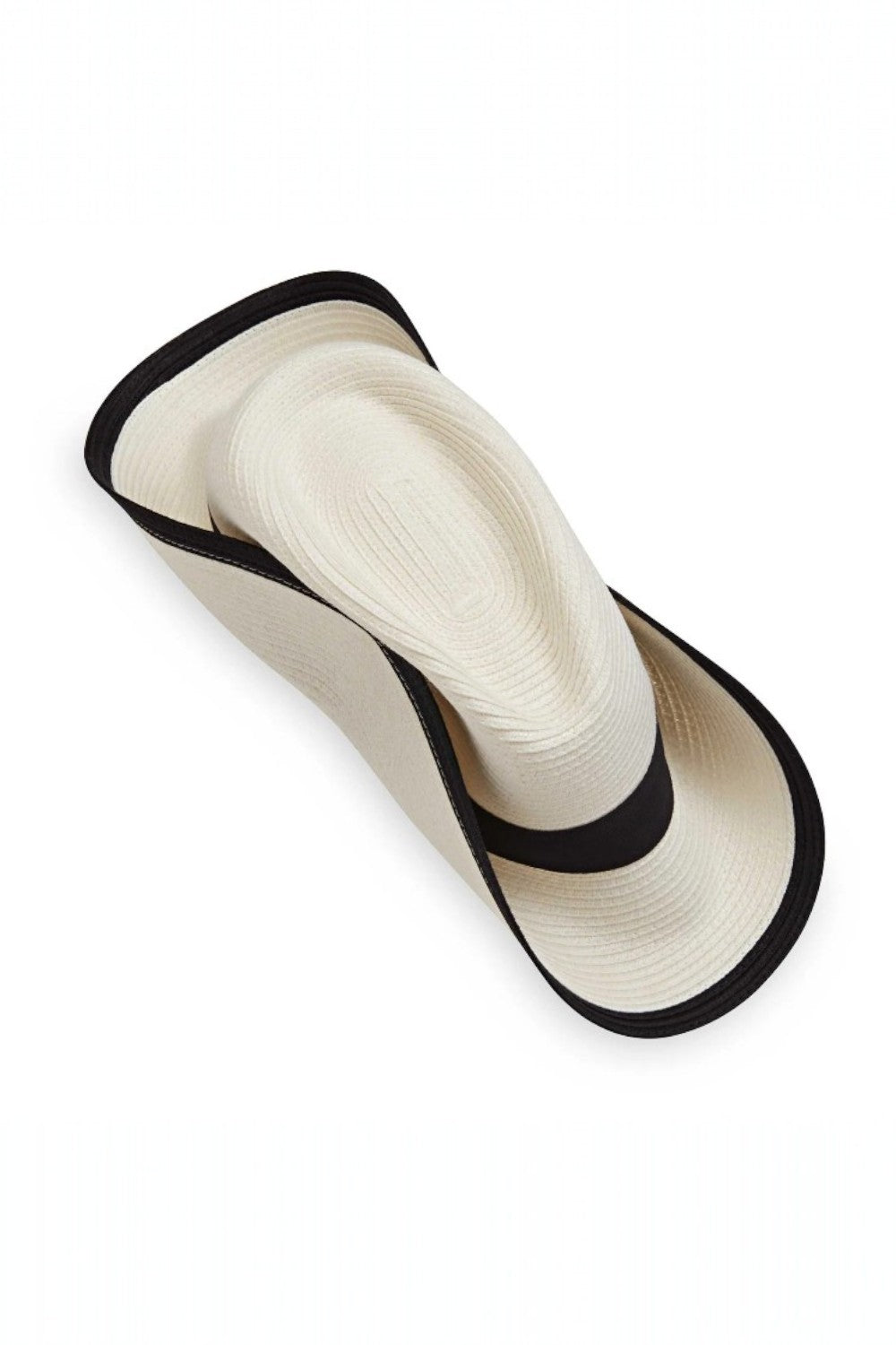 Beige hat with black strap on a white background