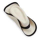 Beige hat with black strap on a white background