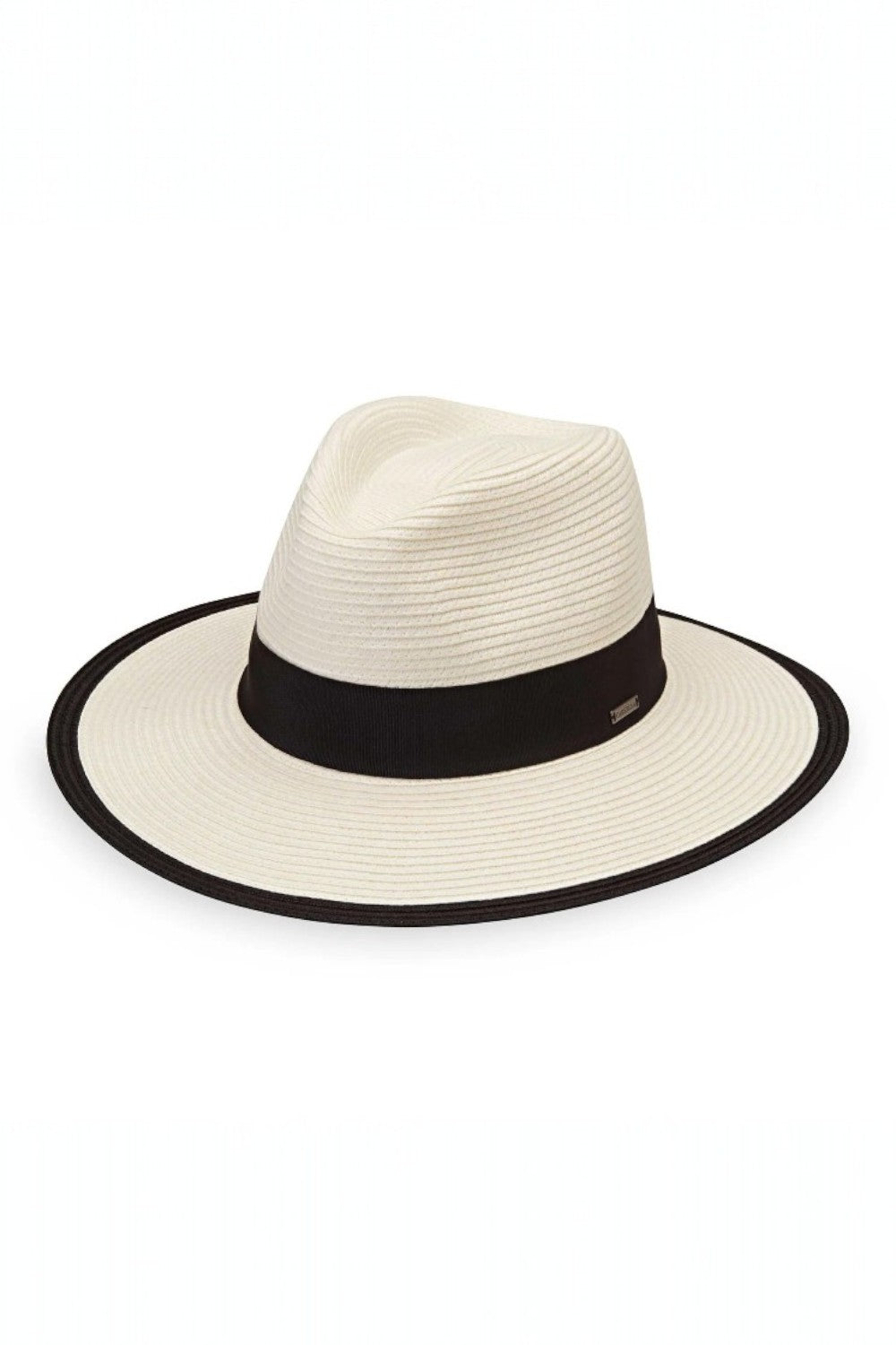 Light hat with a black band on a white background