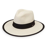 Light hat with a black band on a white background