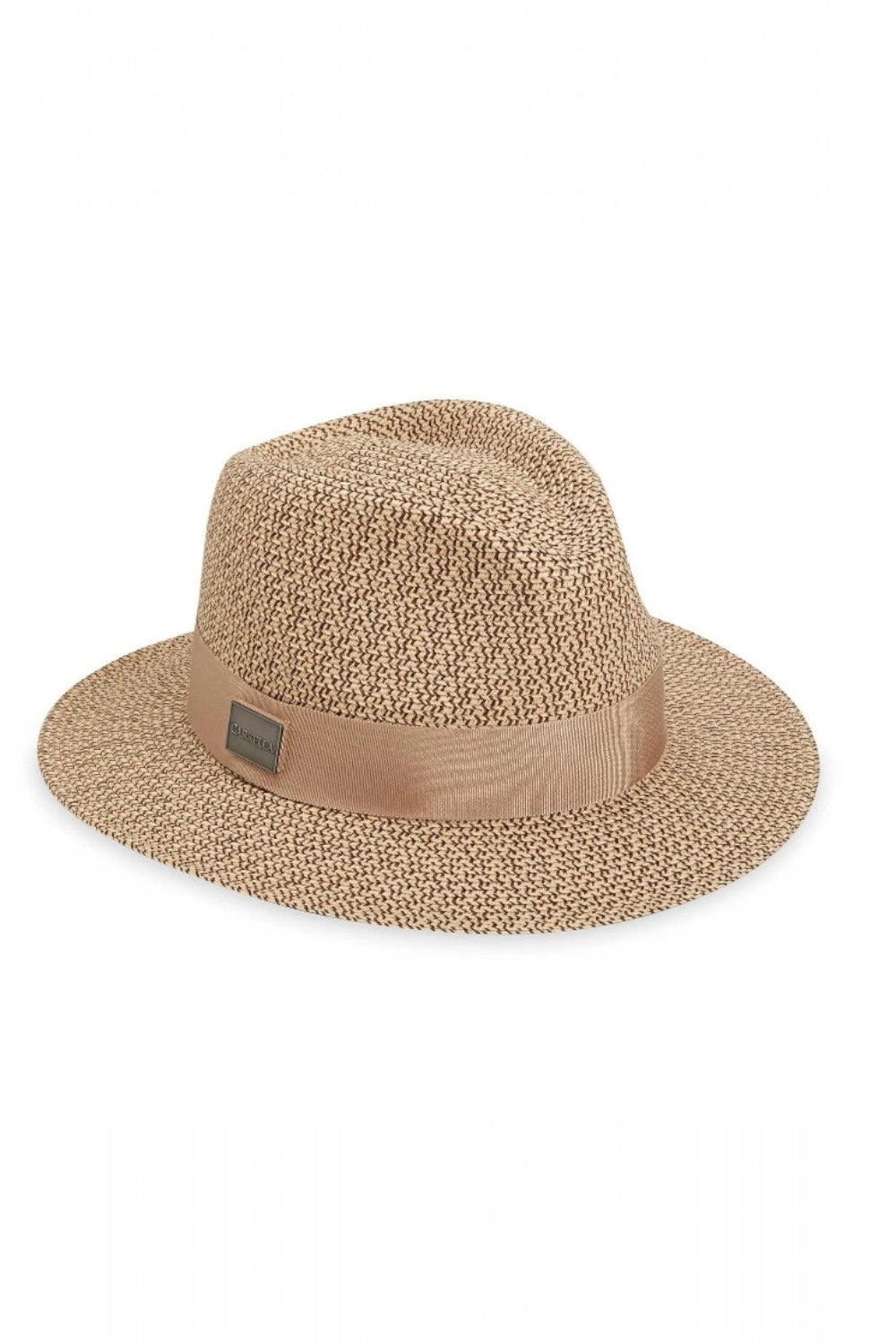 Beige hat with a band on a white background