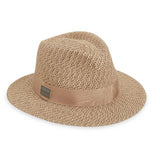 Beige hat with a band on a white background