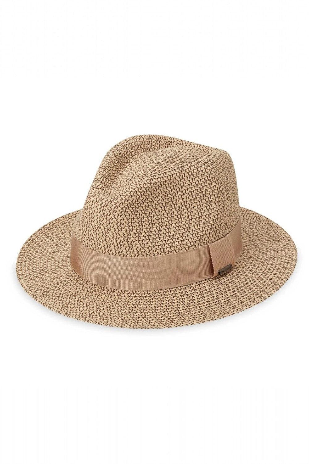 Beige hat with a band on a white background