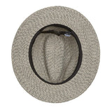 Woven hat with a black band on a white background