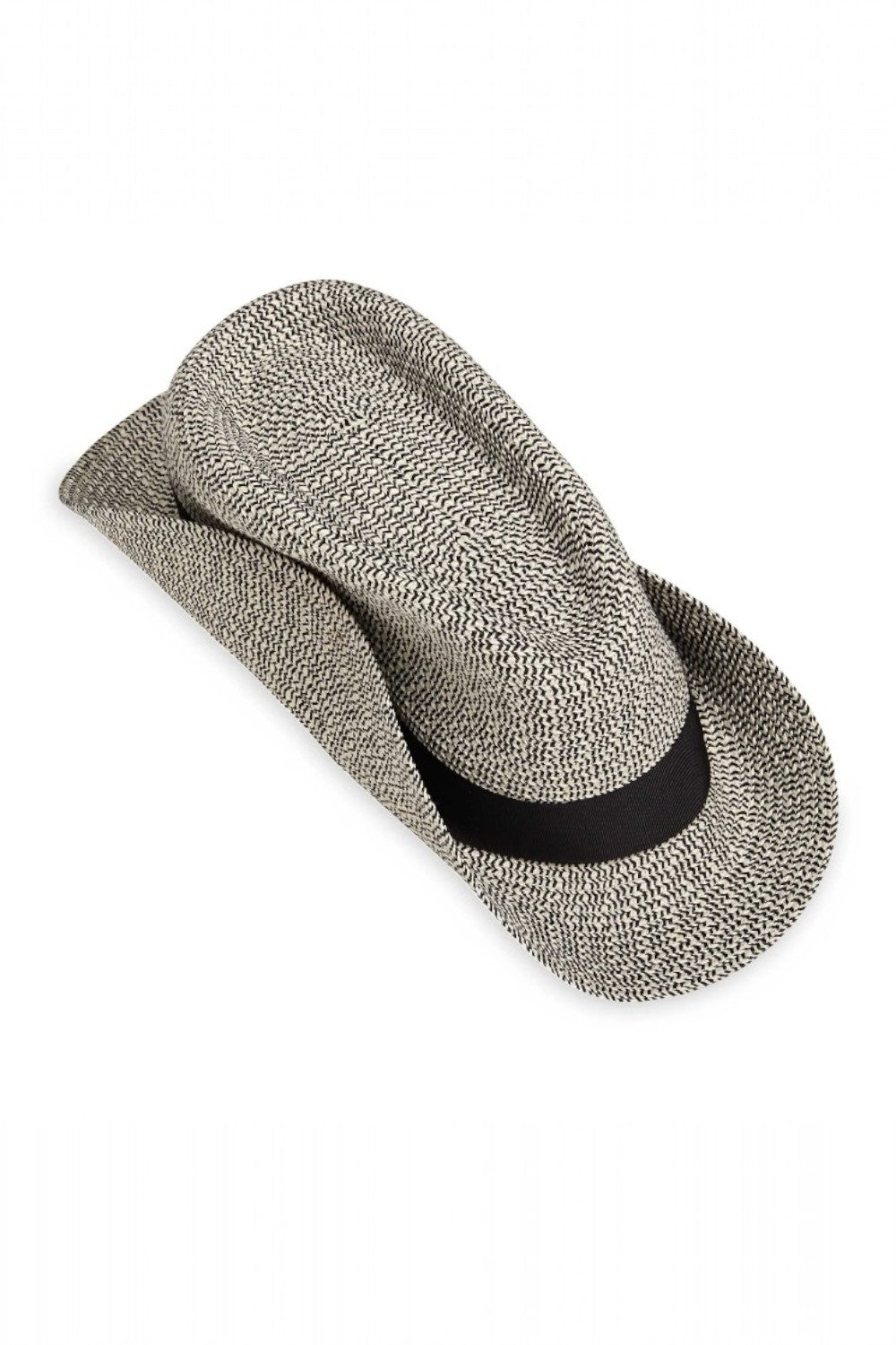 Gray hat with a black band on a white background