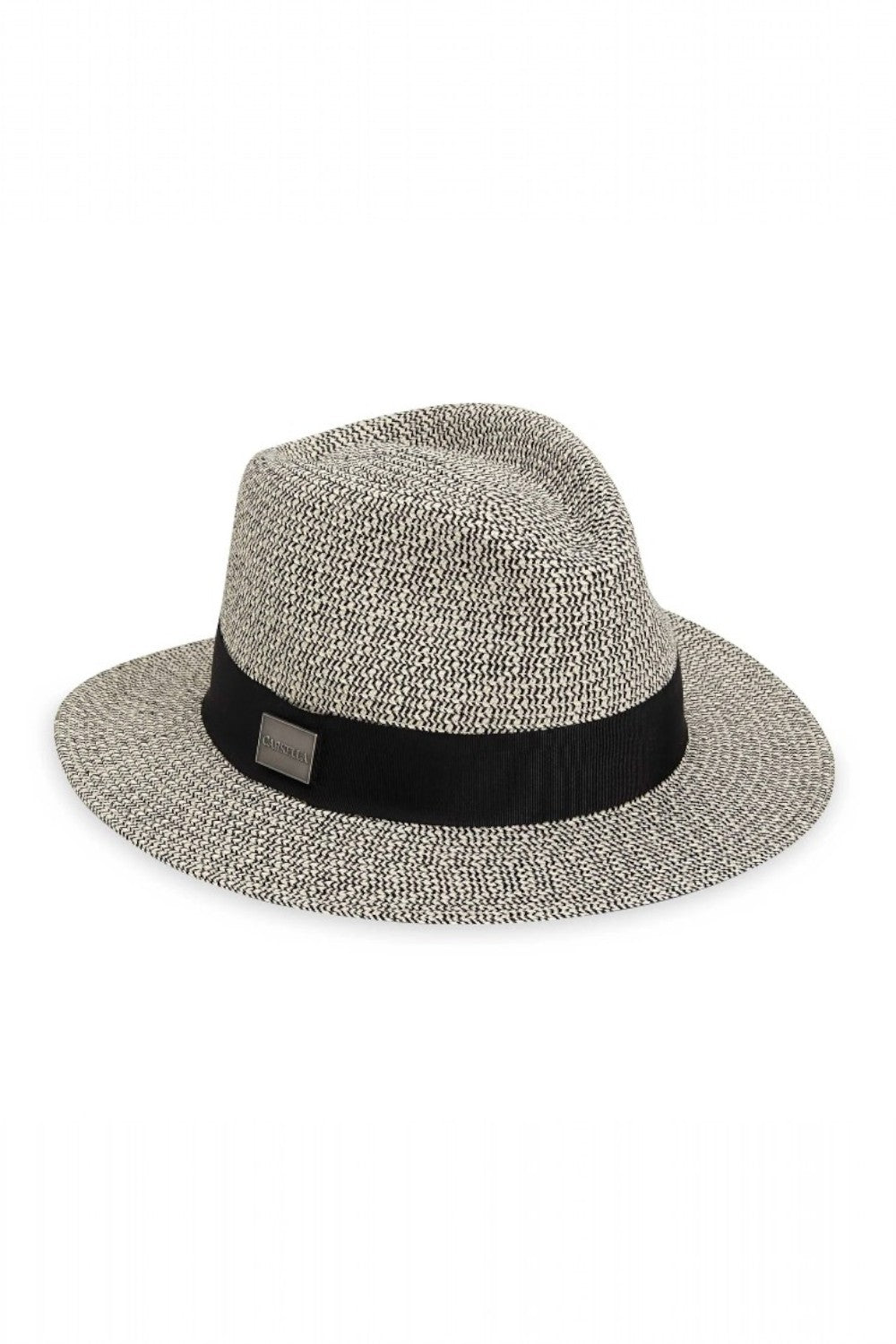 Gray  hat with a black band on a white background