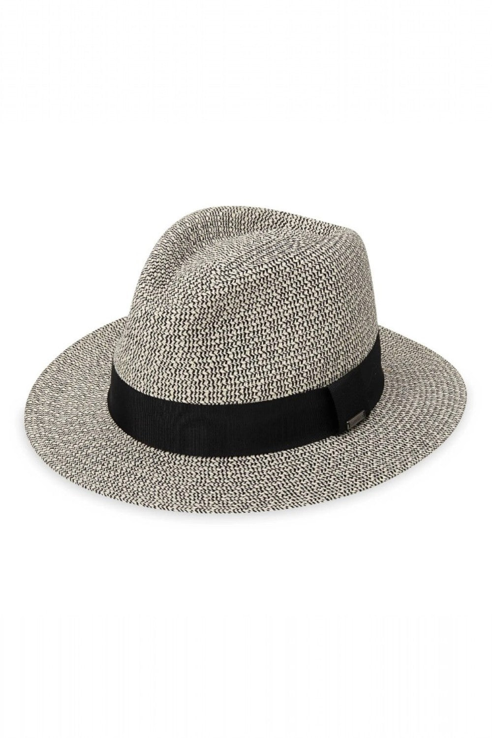 Gray hat with a black band on a white background