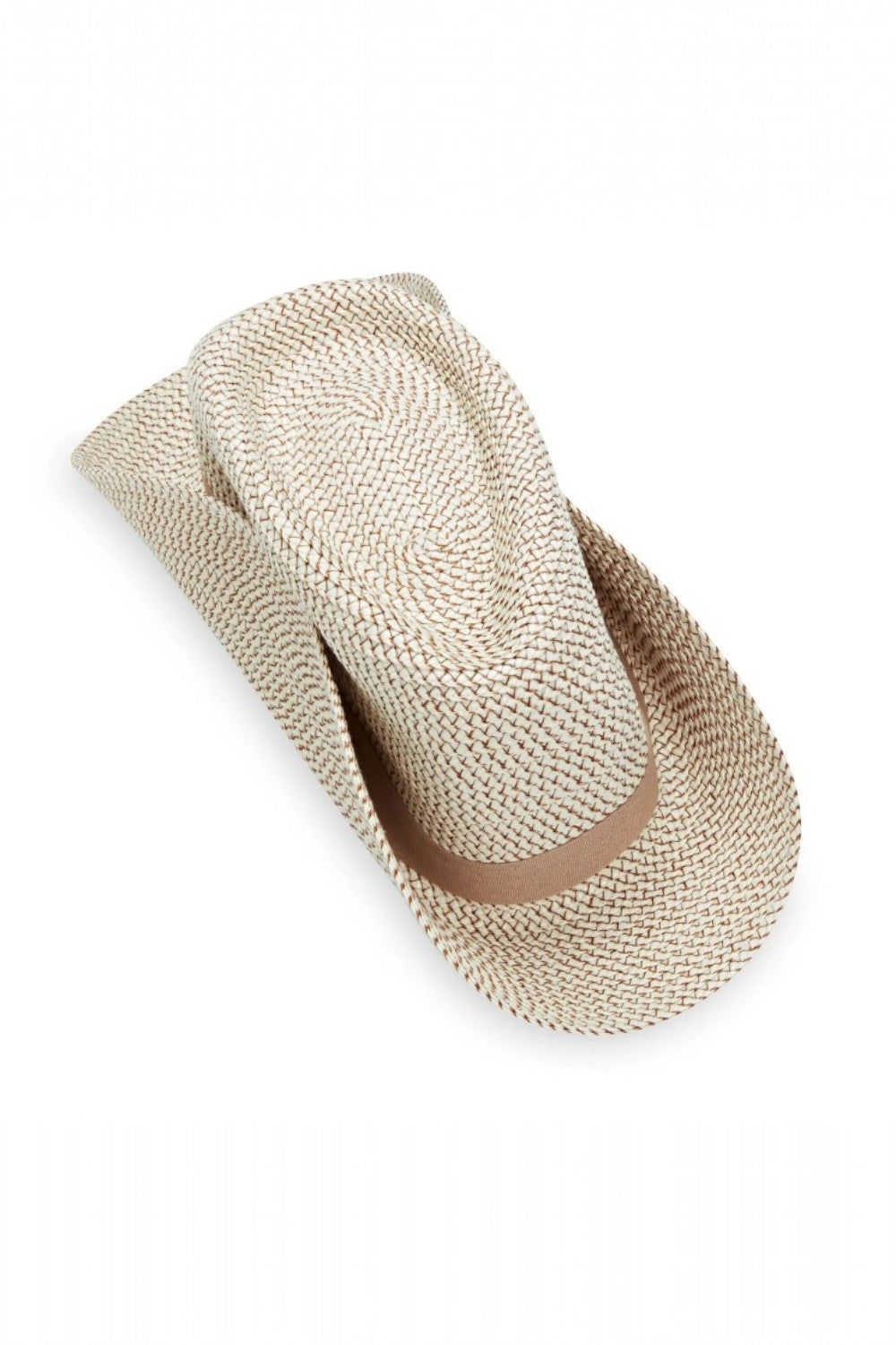 Beige woven hat on a white background