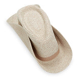 Beige woven hat on a white background