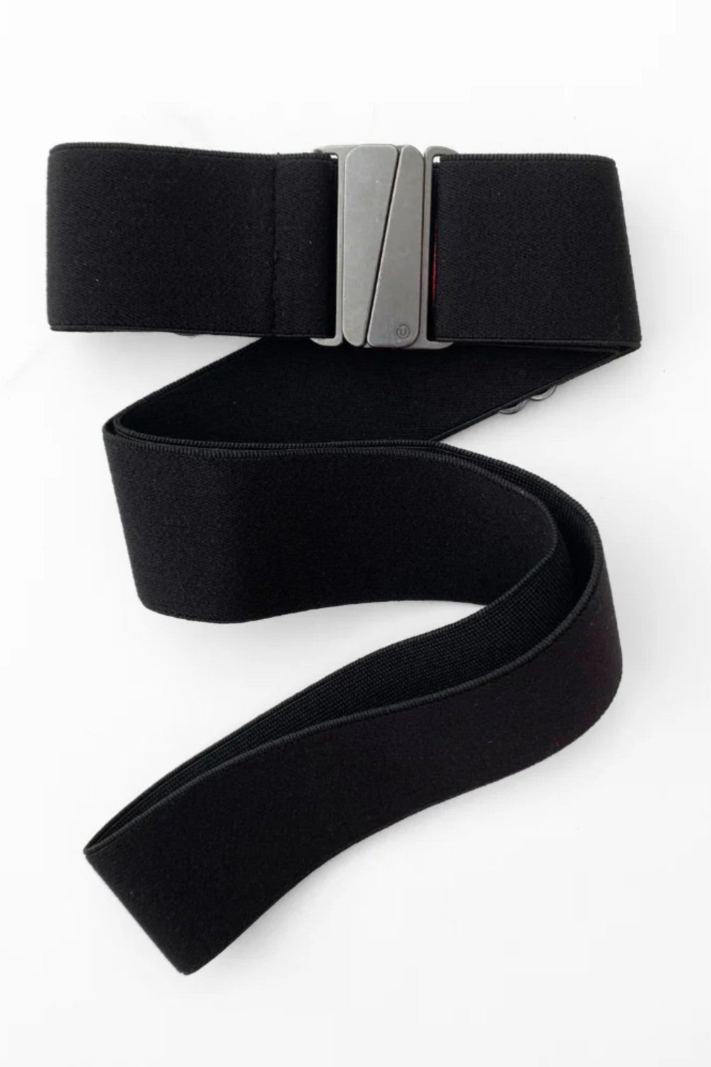 Black belt with a silver buckle on a white background