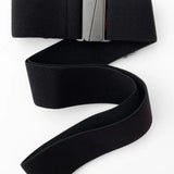 Black belt with a silver buckle on a white background