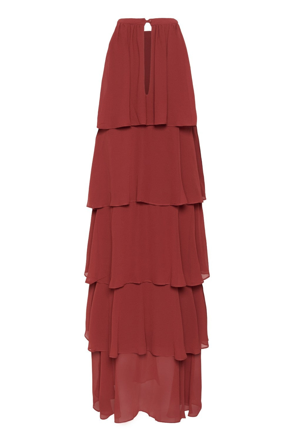 Red tiered dress on a white background