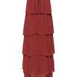 Red tiered dress on a white background