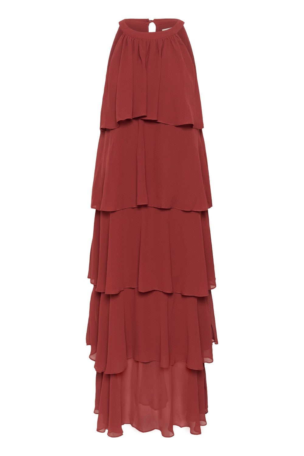 Red tiered dress on a white background