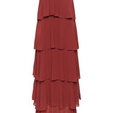 Red tiered dress on a white background