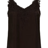 Brown lace-trimmed camisole on a white background