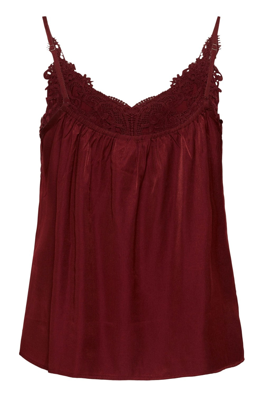 Red lace-trimmed camisole on a white background