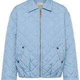 Light blue quilted jacket on a white background