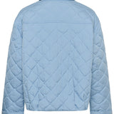 Light blue quilted jacket on a white background