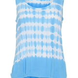 Embrace the summer vibes with our Cream Bastilla Top! This fresh blue and white tie dye sleeveless top will bring some fun to your wardrobe. Perfect for those who don't take themselves too seriously.