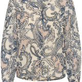 Patterned blouse with long sleeves on a white background