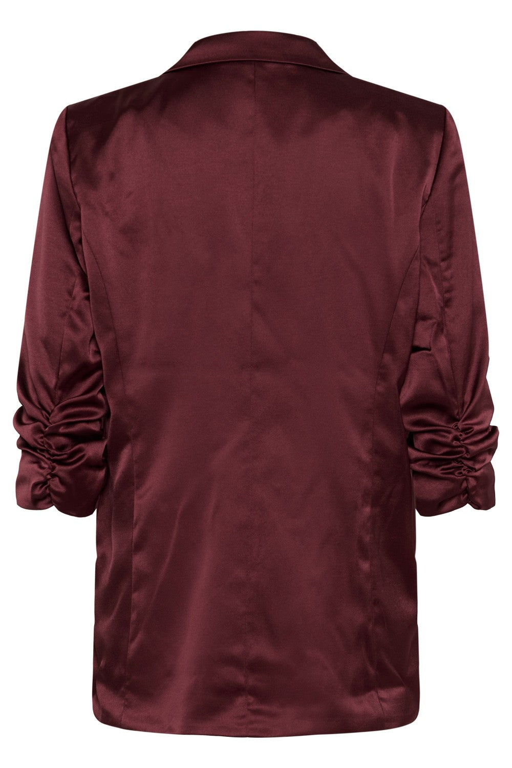 Maroon satin shirt with long sleeves on a white background